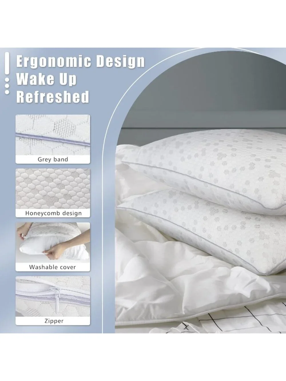 〽️Shredded Memory Foam Pillows Medium Firm King Size Pillows 2 Pack Couples Bed